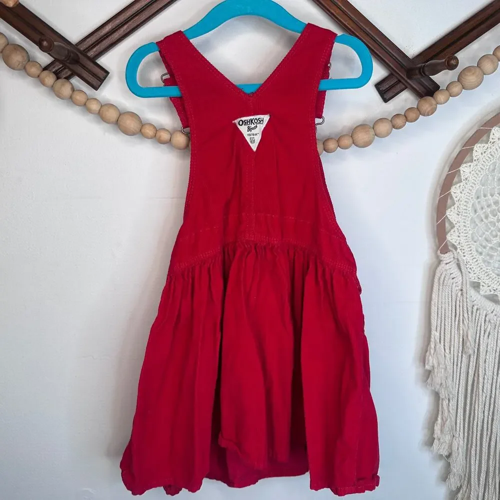 Oshkosh Red Corduroy Overall Jumper Dress